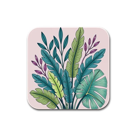 Illustrations Plants Nature Leaves Rubber Square Coaster (4 pack) from ArtsNow.com Front