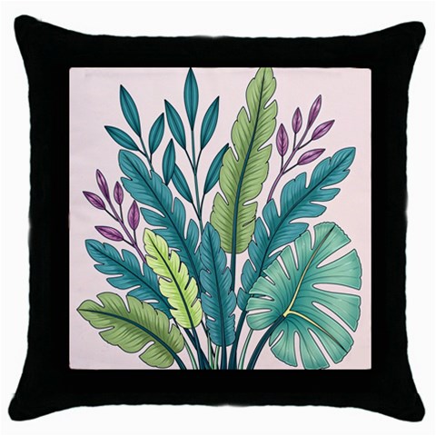 Illustrations Plants Nature Leaves Throw Pillow Case (Black) from ArtsNow.com Front