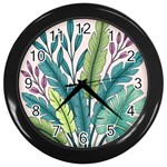 Illustrations Plants Nature Leaves Wall Clock (Black)