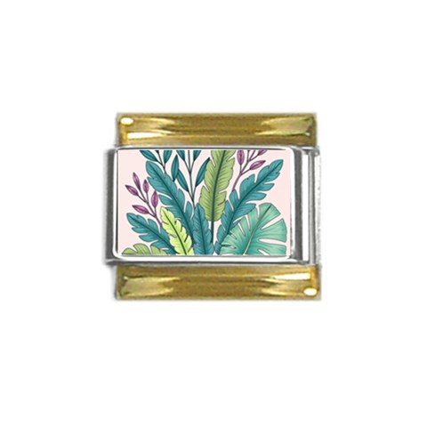 Illustrations Plants Nature Leaves Gold Trim Italian Charm (9mm) from ArtsNow.com Front