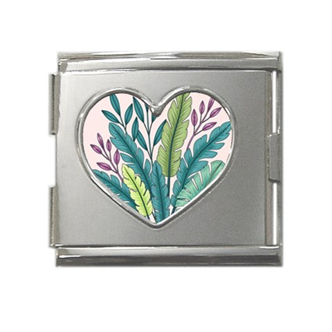 Illustrations Plants Nature Leaves Mega Link Heart Italian Charm (18mm) from ArtsNow.com Front