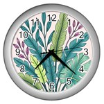 Illustrations Plants Nature Leaves Wall Clock (Silver)