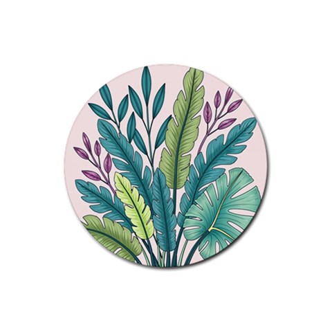 Illustrations Plants Nature Leaves Rubber Coaster (Round) from ArtsNow.com Front