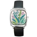 Illustrations Plants Nature Leaves Square Metal Watch