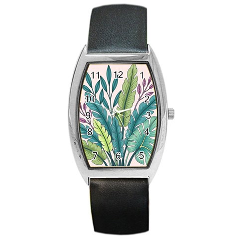 Illustrations Plants Nature Leaves Barrel Style Metal Watch from ArtsNow.com Front