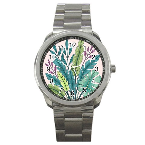 Illustrations Plants Nature Leaves Sport Metal Watch from ArtsNow.com Front