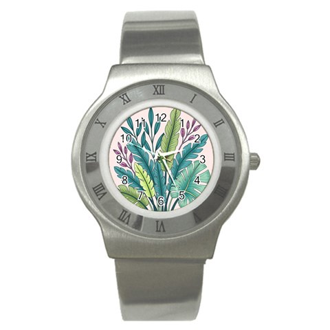 Illustrations Plants Nature Leaves Stainless Steel Watch from ArtsNow.com Front