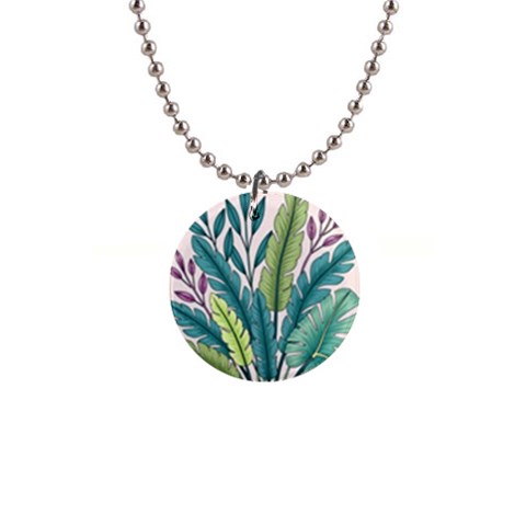 Illustrations Plants Nature Leaves 1  Button Necklace from ArtsNow.com Front