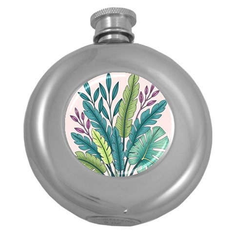 Illustrations Plants Nature Leaves Round Hip Flask (5 oz) from ArtsNow.com Front