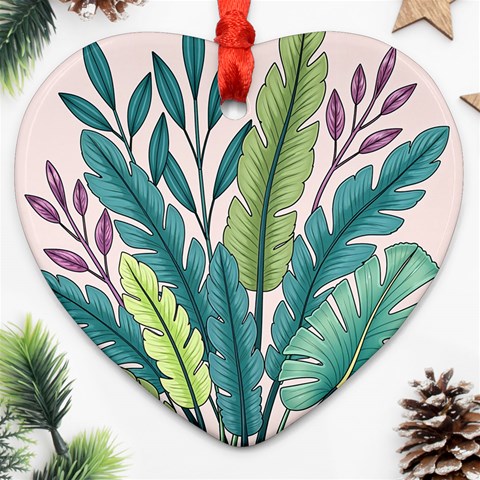 Illustrations Plants Nature Leaves Heart Ornament (Two Sides) from ArtsNow.com Front