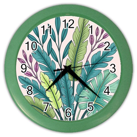 Illustrations Plants Nature Leaves Color Wall Clock from ArtsNow.com Front