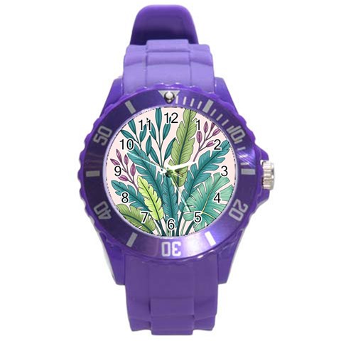 Illustrations Plants Nature Leaves Round Plastic Sport Watch (L) from ArtsNow.com Front