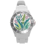 Illustrations Plants Nature Leaves Round Plastic Sport Watch (L)