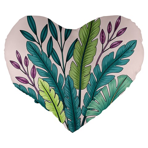 Illustrations Plants Nature Leaves Large 19  Premium Heart Shape Cushions from ArtsNow.com Back