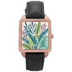 Illustrations Plants Nature Leaves Rose Gold Leather Watch 