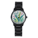 Illustrations Plants Nature Leaves Stainless Steel Round Watch