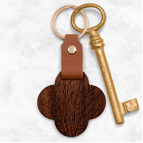 Illustrations Plants Nature Leaves Engraved Wood Key Chain from ArtsNow.com Front