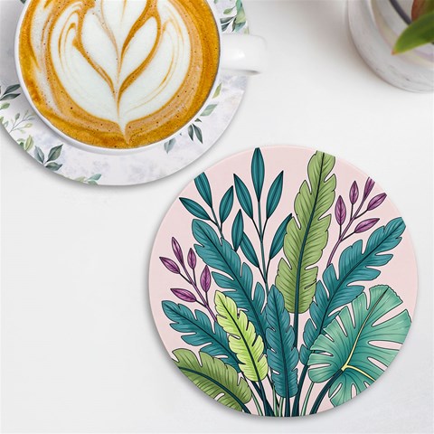 Illustrations Plants Nature Leaves UV Print Round Tile Coaster from ArtsNow.com Front