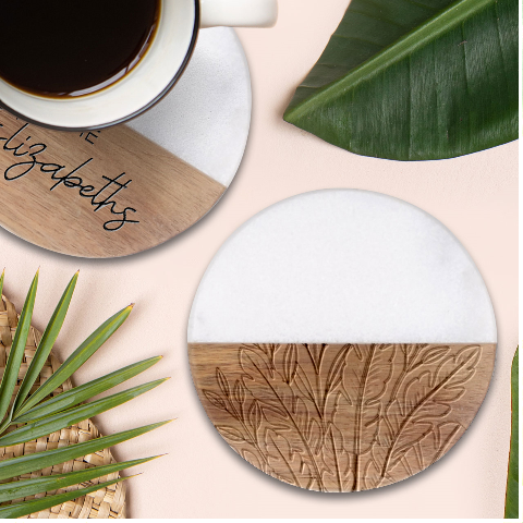 Illustrations Plants Nature Leaves Classic Marble Wood Coaster (Round)  from ArtsNow.com Front