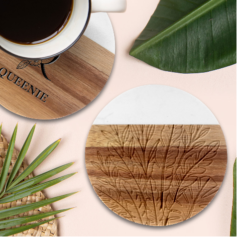 Illustrations Plants Nature Leaves Marble Wood Coaster (Round) from ArtsNow.com Front