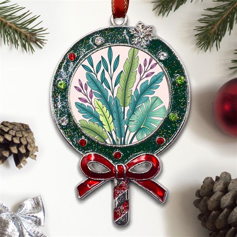 Illustrations Plants Nature Leaves Metal X Mas Lollipop with Crystal Ornament from ArtsNow.com Front