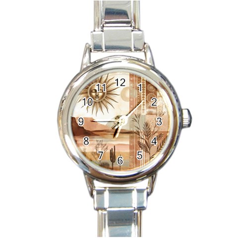 Abstract Sun Boho Bohemian Design Round Italian Charm Watch from ArtsNow.com Front