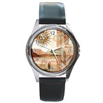 Abstract Sun Boho Bohemian Design Round Metal Watch