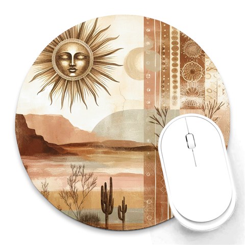 Abstract Sun Boho Bohemian Design Round Mousepad from ArtsNow.com Front