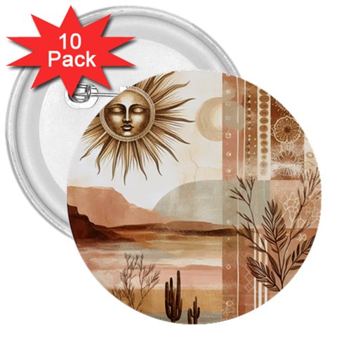 Abstract Sun Boho Bohemian Design 3  Buttons (10 pack)  from ArtsNow.com Front