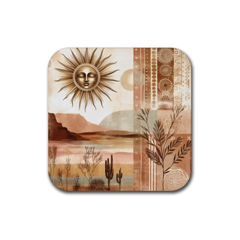 Abstract Sun Boho Bohemian Design Rubber Coaster (Square) from ArtsNow.com Front