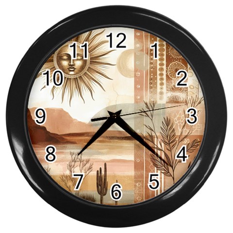 Abstract Sun Boho Bohemian Design Wall Clock (Black) from ArtsNow.com Front