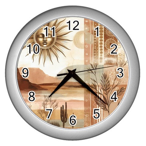 Abstract Sun Boho Bohemian Design Wall Clock (Silver) from ArtsNow.com Front