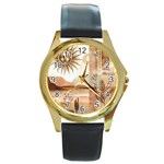 Abstract Sun Boho Bohemian Design Round Gold Metal Watch