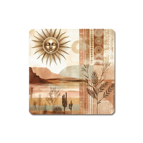 Abstract Sun Boho Bohemian Design Square Magnet from ArtsNow.com Front