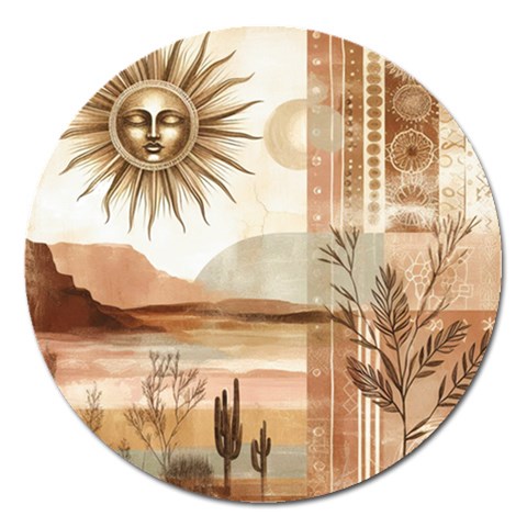 Abstract Sun Boho Bohemian Design Magnet 5  (Round) from ArtsNow.com Front