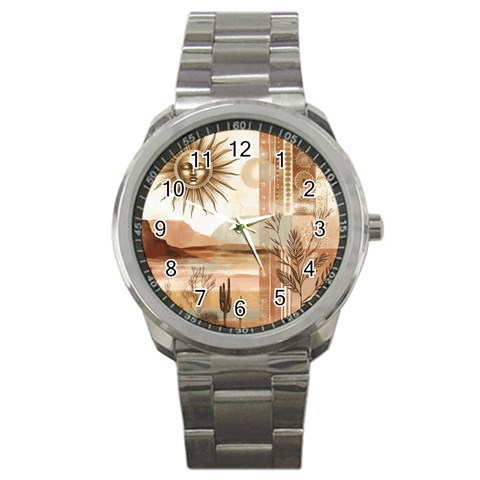 Abstract Sun Boho Bohemian Design Sport Metal Watch from ArtsNow.com Front