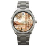 Abstract Sun Boho Bohemian Design Sport Metal Watch