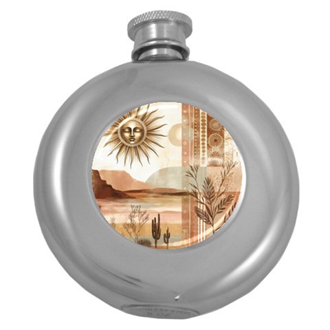 Abstract Sun Boho Bohemian Design Round Hip Flask (5 oz) from ArtsNow.com Front