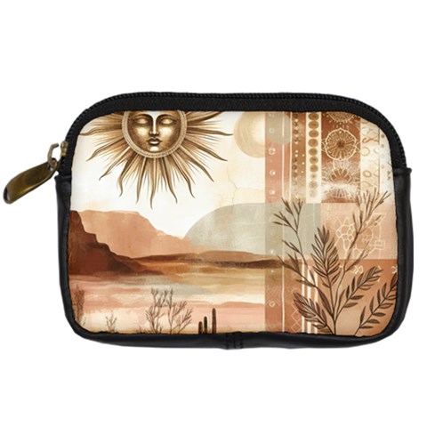 Abstract Sun Boho Bohemian Design Digital Camera Leather Case from ArtsNow.com Front