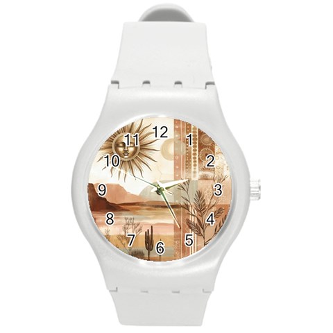 Abstract Sun Boho Bohemian Design Round Plastic Sport Watch (M) from ArtsNow.com Front