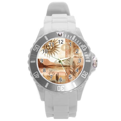 Abstract Sun Boho Bohemian Design Round Plastic Sport Watch (L) from ArtsNow.com Front