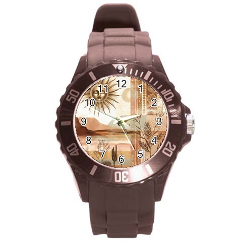 Abstract Sun Boho Bohemian Design Round Plastic Sport Watch (L) from ArtsNow.com Front