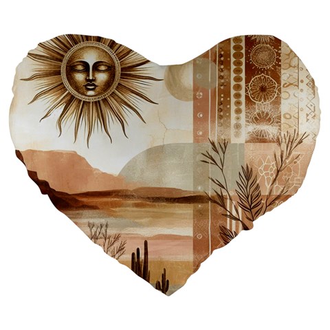 Abstract Sun Boho Bohemian Design Large 19  Premium Heart Shape Cushions from ArtsNow.com Front