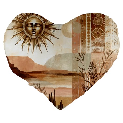 Abstract Sun Boho Bohemian Design Large 19  Premium Heart Shape Cushions from ArtsNow.com Back