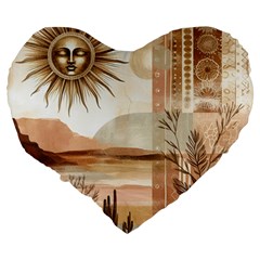 Abstract Sun Boho Bohemian Design Large 19  Premium Heart Shape Cushions from ArtsNow.com Back