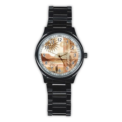 Abstract Sun Boho Bohemian Design Stainless Steel Round Watch from ArtsNow.com Front