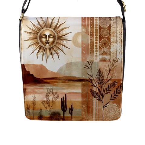 Abstract Sun Boho Bohemian Design Flap Closure Messenger Bag (L) from ArtsNow.com Front