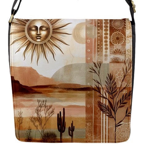 Abstract Sun Boho Bohemian Design Flap Closure Messenger Bag (S) from ArtsNow.com Front