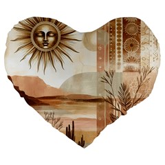 Abstract Sun Boho Bohemian Design Large 19  Premium Flano Heart Shape Cushions from ArtsNow.com Front