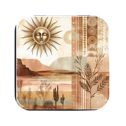 Abstract Sun Boho Bohemian Design Square Metal Box (Black) from ArtsNow.com Front